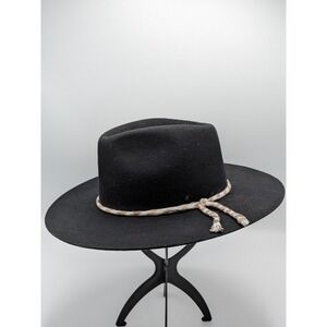 American Hat Makers Medium 57cm Black Wool Western Cowboy Hat Wide Brim Made USA